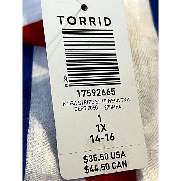 Women's Torrid USA Red, White, Blue Striped Tank Top, Patriotic Shirt 1, 1X, 14 - Picture 6 of 10